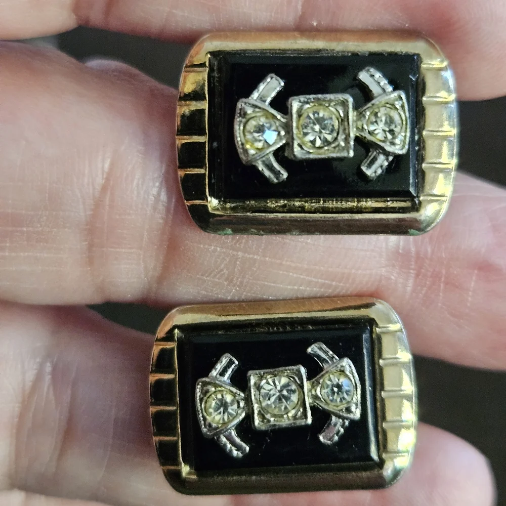 Vintage Rhinestone Cuff Links Jewelry Double Anchor Sickle Design Men Women